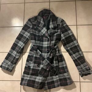 Say What? Black and Gray Plaid Trench Coat
